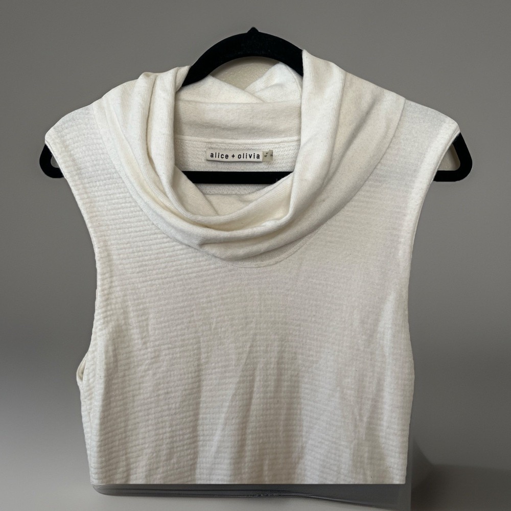 Alice + Olivia Cowl Neck Sweater Dress Women L Body Con Fitted Off White Long - Picture 2 of 10